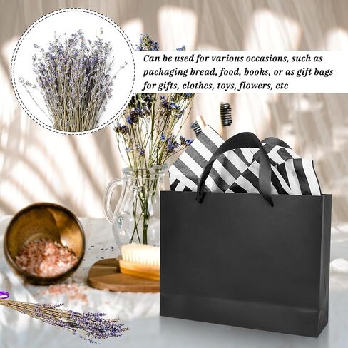 Rcybeo 15 Pack 10.6x3.1x8.3 Inch Black Gift Bags, Black Paper Bags with Tissue Paper, Black Gift Bags with Ribbon Handles for Retail, Grocery, Boutique, Wedding, Birthday, Party Supplies and Gifts in Kuwait