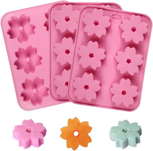 قوالب السيليكون من جولينازا، 3 قطع 6 تجاويف على شكل زهور ساكورا، صينية خبز معجنات المطبخ لحلوى البسكويت والحلويات والقنابل الدهنية والكيك والصابون وشمعة صنع مكعبات الثلج in Kuwait