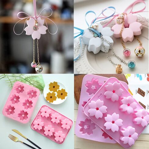 قوالب السيليكون من جولينازا، 3 قطع 6 تجاويف على شكل زهور ساكورا، صينية خبز معجنات المطبخ لحلوى البسكويت والحلويات والقنابل الدهنية والكيك والصابون وشمعة صنع مكعبات الثلج in Kuwait