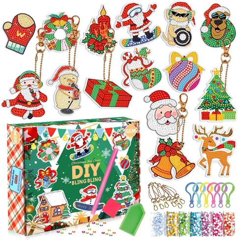 Jqmeg 2023 عيد الميلاد الماس اللوحة سلاسل المفاتيح DIY الماس الحرفية مجموعات، عيد الميلاد ديكريشن سلاسل المفاتيح هدية الفن الماس للمبتدئين الفتيات والأطفال (15A) in Kuwait