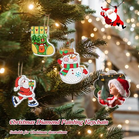 Jqmeg 2023 عيد الميلاد الماس اللوحة سلاسل المفاتيح DIY الماس الحرفية مجموعات، عيد الميلاد ديكريشن سلاسل المفاتيح هدية الفن الماس للمبتدئين الفتيات والأطفال (15A) in Kuwait