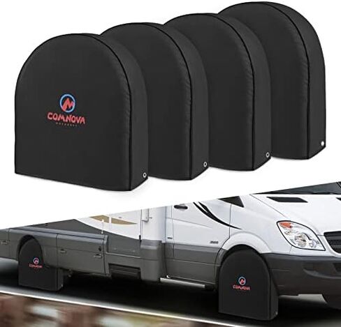 Comnova RV Tire Covers 4 Pack - 600D Tough Tire Wheel Cover Protector for RV, Truck, SUV, Trailer, Camper, Boat and Van, Heavy Duty & Waterproof Tire Cover, Fits Tire Diameters 23-25 Inch in Saudi Arabia