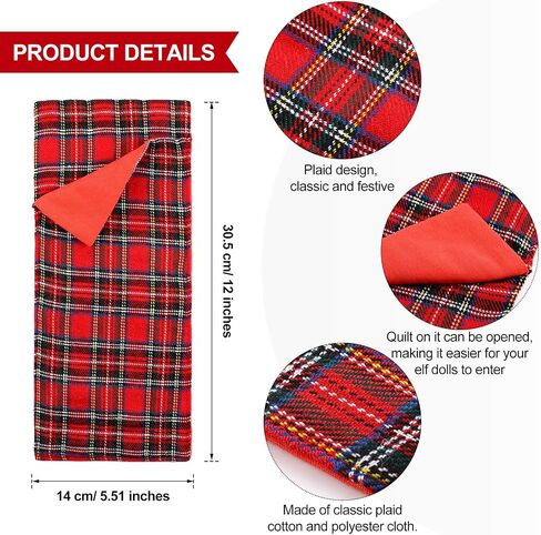 4 Pieces Christmas Elf Sleeping Bags Red Plaid Elf Doll Sleeping Bag for Elf Doll Christmas Decorations Elf Doll Accessory (Doll is Not Included) in Saudi Arabia