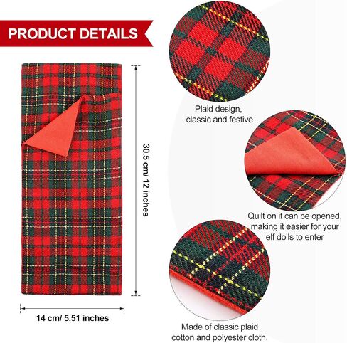 4 Pieces Christmas Elf Sleeping Bags Red Plaid Elf Doll Sleeping Bag for Elf Doll Christmas Decorations Elf Doll Accessory (Doll is Not Included) in Saudi Arabia
