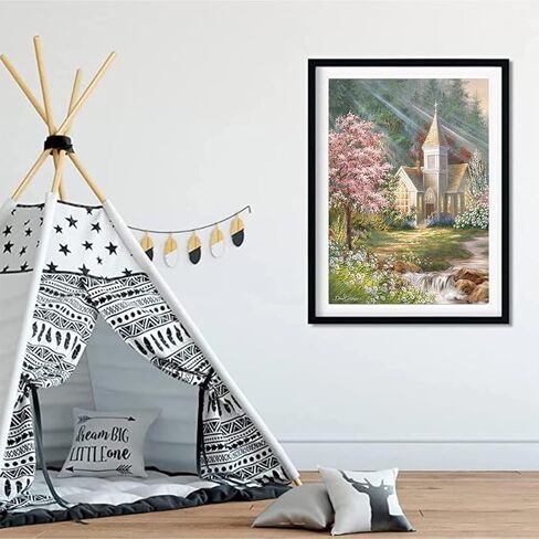 BOHUAYI مجموعات الطلاء الماسي للبالغين، طلاء يدوي 5D بالأرقام للبالغين المبتدئين، لوحات فنية بنقاط الماس الحفر الكامل DIY لديكور المنزل الجداري 11.8 × 15.7 بوصة (الكنيسة) in Kuwait