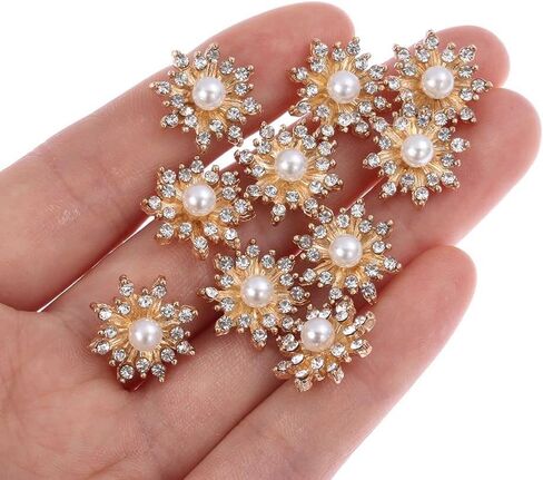 30PCS 16MM Rhinestone Snowflake Buttons Flatback Plating Pearl Hairpin Decoration DIY Craft Apparel Sewing Accessories(0.62inch,Silver) in Saudi Arabia