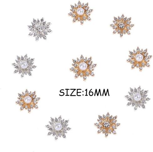 30PCS 16MM Rhinestone Snowflake Buttons Flatback Plating Pearl Hairpin Decoration DIY Craft Apparel Sewing Accessories(0.62inch,Silver) in Saudi Arabia