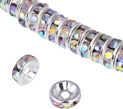 Bingcute 100 Pcs Bright Silver Crystal Rondelle Spacer Bead Plated 8mm Beads for jewelery Making Assorted Colors Beads for Bracelets in Saudi Arabia