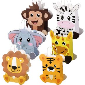 24 Pieces Safari Goodie Bag Safari Jungle Party Favor Bags with Handles for Kids Birthday Safari Themed Party Supplies (Dimensional Style, 24 Pcs)