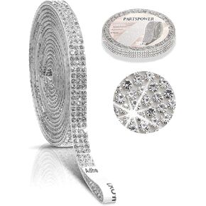 PARTSPOWER 3 Yards Adhesive Rhinestone Ribbon Strips Roll, Crystal Bling Rhinestone Diamond Stickers Tape, Decorative Rhinestone Stickers for Craft DIY Gift Decoration (Silver, 0.25 Inch x 3 Yards) in Kuwait