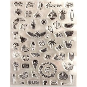 NZJ Summer Little Things Collection Glasses Boat Grass Drawing Clear Stamp Cards for Embossing Folder Template Crafts Card Album Creative Scrapbooking (2) in Kuwait