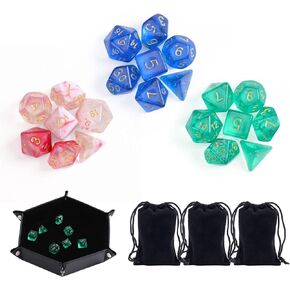 DND Dice Set 21 Pcs Polyhedral Dice Set with 3 Black Pouches and PU Leather and Velvet Dice Tray for Dungeons and Dragons D&D RPG MTG Table Games in Saudi Arabia