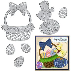 Hying Easter Eggs Cutting Dies for Card Making and Photo Album Decorations, Cute Chick Dies Cuts Happy Easter Egg Basket Dies Stencils Embossing Template for DIY Scrapbooking Craft