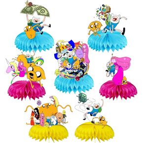 7 قطع من لوازم حفلات اعياد الميلاد من ادفنتشر تايم، قطع مركزية للطاولة بطابع وقت المغامرة، زينة طاولة ثلاثية الابعاد مزدوجة الجوانب على شكل خلية نحل لتزيين الكيك، ديكورات عيد ميلاد المغامرات للاولاد in Kuwait