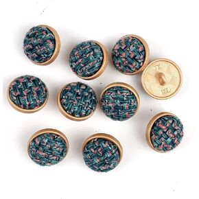 Heyiwell 10PC Tweed Plaid Fabric Covered Gold Metal Round Buttons for Sewing Clothes Coats Jackets Jeans Wears Decoration 28mm,Black in Kuwait