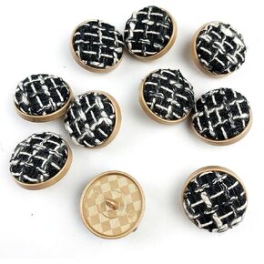 Heyiwell 10PC Tweed Plaid Fabric Covered Gold Metal Round Buttons for Sewing Clothes Coats Jackets Jeans Wears Decoration 28mm,Black
