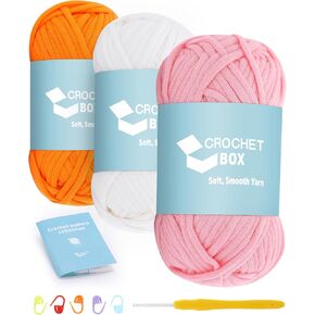 CROCHET BOX Yarn for Crocheting - 3 PCS Yarn for Knitting, Avocado Green, Natural White, Pink Yarn, Easy to See Stitches, Won't Split Yarn, Thanksgiving, Birthday Gift for Crafts Lover