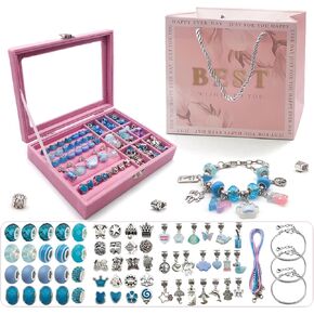مجموعة صناعة الأساور الساحرة من أثينا إليمنتس، مجموعة صنع المجوهرات DIY للفتيات، 67 قطعة من سحر الأساور لصنع الأساور والفنون والحرف اليدوية للفتيات من سن 7 إلى 12 عامًا مع صندوق مجوهرات (وردي) in Kuwait