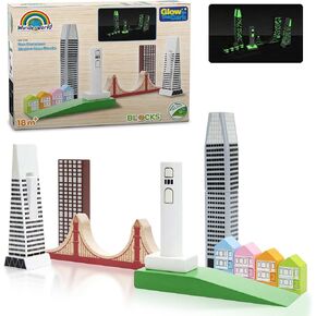 Top Right Toys Wooden Blocks, Building Blocks for Kids, San Francisco City Skyline Set, Wood Blocks for Toddlers, Educational City Set with 6 Famous Landmarks, 15 Pieces