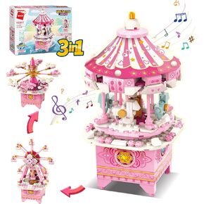 ألعاب بناء صندوق الموسيقى QMAN للفتيات والفتيان 6 7 8 9 10 11 12+ سنة 3 في 1 مجموعة بناء مكعبات بناء STEM لعبة هدايا مثالية للأطفال من سن 8 إلى 12 عامًا تدور مع الموسيقى in Kuwait