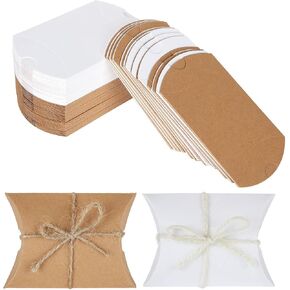 FVIEXE 200 حزمة من صناديق وسائد كرافت، صناديق هدايا صغيرة للوسائد مع خيوط الجوت، صندوق هدايا ورقي صغير للوسادة للمجوهرات، والحرف اليدوية، ومفضلات الحفلات، وهدايا الزفاف وتغليف الهدايا، (3.6 × 2.7 × 1 بوصة) in Kuwait