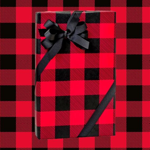 CAkeSupplyShop الاحتفالات الحمراء والأسود الجاموس منقوشة عطلة عيد الأب الرجال عيد الميلاد هدية التفاف ورقة 3.6 متر مطوية مع ملصقات in Kuwait