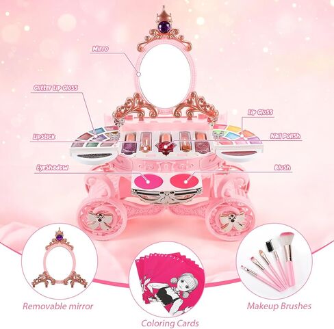 لعبة مكياج للأطفال من وينجيس للفتيات، لعبة مكياج الأميرة للأطفال الصغار، ألعاب تجميلية قابلة للغسل، مجموعة مكياج حقيقية، هدية لحفلات أعياد الميلاد والكريسماس للأطفال بعمر 3-12 عامًا in Kuwait