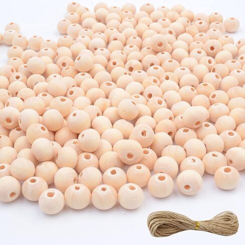 2000 قطعة من الخرز الخشبي 10 مم للحرف اليدوية مع خيوط الجوت، خرزات خشبية مستديرة طبيعية غير مكتملة للحرف اليدوية، إكليل الخرز، ديكور المزرعة، صناعة المجوهرات in Kuwait