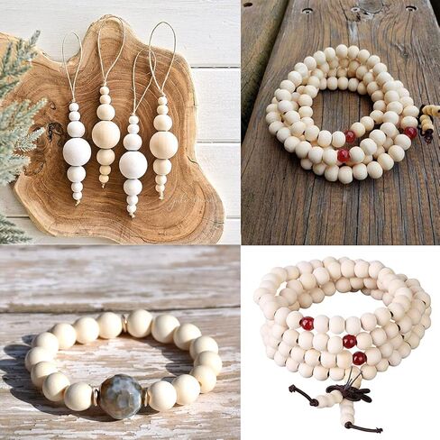 2000 قطعة من الخرز الخشبي 10 مم للحرف اليدوية مع خيوط الجوت، خرزات خشبية مستديرة طبيعية غير مكتملة للحرف اليدوية، إكليل الخرز، ديكور المزرعة، صناعة المجوهرات in Kuwait