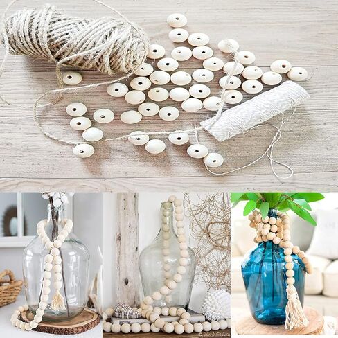 2000 قطعة من الخرز الخشبي 10 مم للحرف اليدوية مع خيوط الجوت، خرزات خشبية مستديرة طبيعية غير مكتملة للحرف اليدوية، إكليل الخرز، ديكور المزرعة، صناعة المجوهرات in Kuwait
