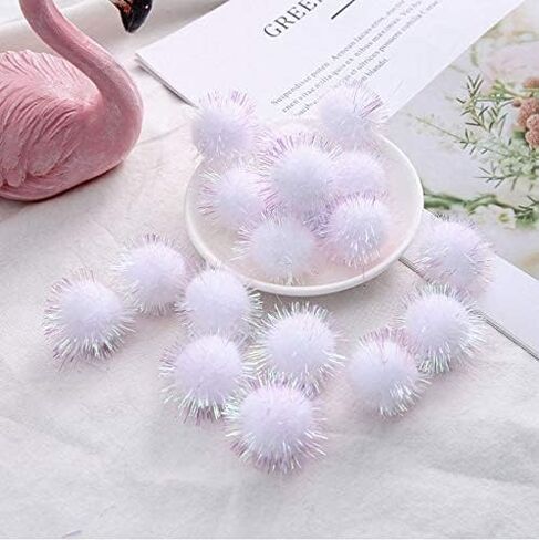 YYCRAFT 500pcs Cute Glitter Tinsel Pom Poms Sparkle Balls for DIY Craft/Cat Toys(10mm,White) in Saudi Arabia