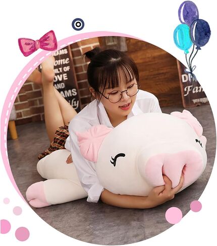 ifresen خنزير أفخم وسادة الأنف الكبير أصبع محشوة لعبة أصبع الحيوانات المحشوة رائعتين دمية خنزير لعبة الهدايا للأطفال عيد ميلاد (الحول، كريم أبيض، 15.74in) in Kuwait