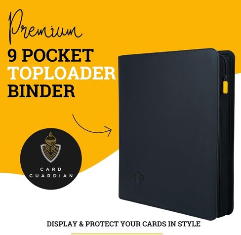 Card Guardian - Toploader 9 Pocket Premium Binder with Zipper for 360 Cards - Side Loaded Pockets - Compatible with Sports and Trading Cards TCG (Black) in Kuwait