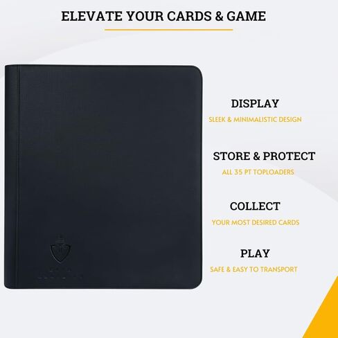 Card Guardian - Toploader 9 Pocket Premium Binder with Zipper for 360 Cards - Side Loaded Pockets - Compatible with Sports and Trading Cards TCG (Black) in Kuwait