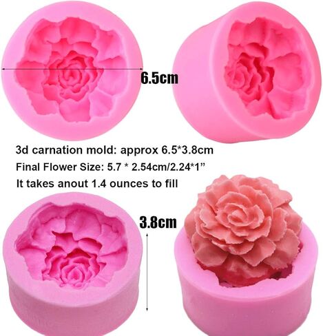 بايترا قالب ثلاثي الابعاد على شكل زهرة قرنفل وفاوانيا هدية عيد الام - قالب سيليكون للشموع والصابون وتزيين كيك الفوندان والشوكولاتة والحلوى وحرف السكر والجيلي ولوح اللوشن وطين بلويمر in Kuwait