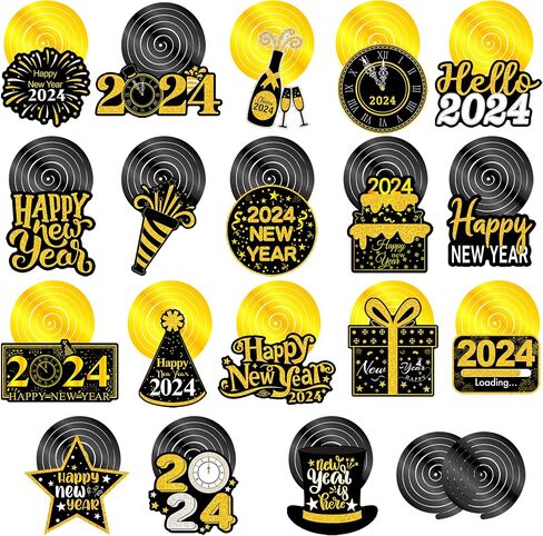 20Pcs Happy New Years Hanging Swirl Decorations 2023 Happy New Year Decorations 2023 New Years Eve Party Supplies 2023 Black and Gold New Years Foil Ceiling Decorations for Home 2023 New Years Party in Saudi Arabia