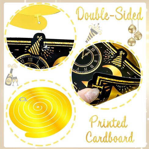 20Pcs Happy New Years Hanging Swirl Decorations 2023 Happy New Year Decorations 2023 New Years Eve Party Supplies 2023 Black and Gold New Years Foil Ceiling Decorations for Home 2023 New Years Party in Saudi Arabia