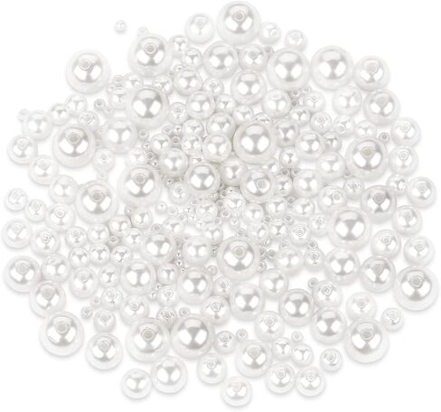 1500 قطعة من حبات اللؤلؤ للحرف اليدوية مقاس مختلط أبيض 3/4/6/8/10/12/14/20 مم مع فتحات لصنع المجوهرات والأساور والقلائد والخواتم وحشو المزهرية خرز دائري صغير معبأ في حقيبة أدوات تزيين يدوية in Kuwait