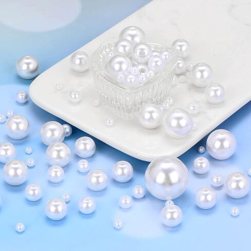 1500 قطعة من حبات اللؤلؤ للحرف اليدوية مقاس مختلط أبيض 3/4/6/8/10/12/14/20 مم مع فتحات لصنع المجوهرات والأساور والقلائد والخواتم وحشو المزهرية خرز دائري صغير معبأ في حقيبة أدوات تزيين يدوية in Kuwait