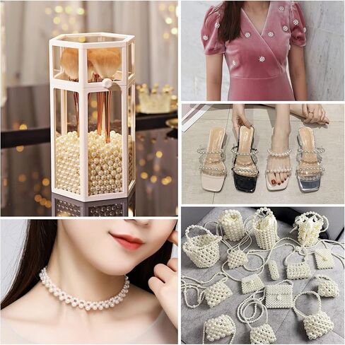 1500 قطعة من حبات اللؤلؤ للحرف اليدوية مقاس مختلط أبيض 3/4/6/8/10/12/14/20 مم مع فتحات لصنع المجوهرات والأساور والقلائد والخواتم وحشو المزهرية خرز دائري صغير معبأ في حقيبة أدوات تزيين يدوية in Kuwait