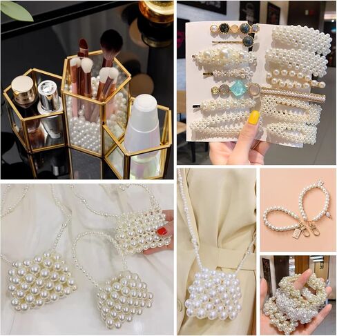 1500 قطعة من حبات اللؤلؤ للحرف اليدوية مقاس مختلط أبيض 3/4/6/8/10/12/14/20 مم مع فتحات لصنع المجوهرات والأساور والقلائد والخواتم وحشو المزهرية خرز دائري صغير معبأ في حقيبة أدوات تزيين يدوية in Kuwait