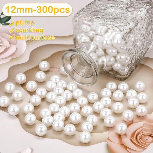1500 قطعة من حبات اللؤلؤ للحرف اليدوية مقاس مختلط أبيض 3/4/6/8/10/12/14/20 مم مع فتحات لصنع المجوهرات والأساور والقلائد والخواتم وحشو المزهرية خرز دائري صغير معبأ في حقيبة أدوات تزيين يدوية in Kuwait