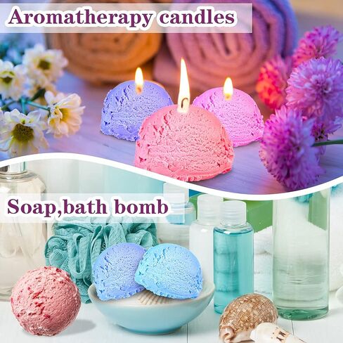 قوالب سيليكون على شكل كرة ايس كريم ثلاثية الابعاد من 4 قطع / قوالب شموع من السيليكون / قالب صابون دائري كبير لصنع الشموع بخاصية اطلاق الروائح العلاجية والصابون اليدوي واذابة الشمع in Kuwait