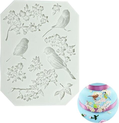 3D Birds Blossoms Silicone Fondant Mold, Animal Bird Plum Flower for Making Chocolate Fondant Jelly Polymer Clay Soap Crafting DIY Projects Cake Decoration Baking Tools in Kuwait