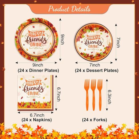 ديكورات حفلات الخريف، مجموعة أدوات مائدة عيد الشكر مكونة من 96 قطعة تتضمن شوك وأطباق مناديل الخريف، ومستلزمات حفلات عيد الشكر in Kuwait