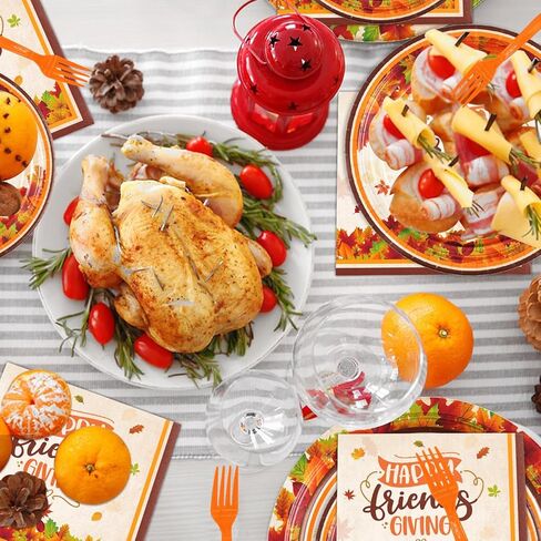 ديكورات حفلات الخريف، مجموعة أدوات مائدة عيد الشكر مكونة من 96 قطعة تتضمن شوك وأطباق مناديل الخريف، ومستلزمات حفلات عيد الشكر in Kuwait