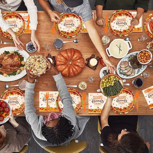 ديكورات حفلات الخريف، مجموعة أدوات مائدة عيد الشكر مكونة من 96 قطعة تتضمن شوك وأطباق مناديل الخريف، ومستلزمات حفلات عيد الشكر in Kuwait