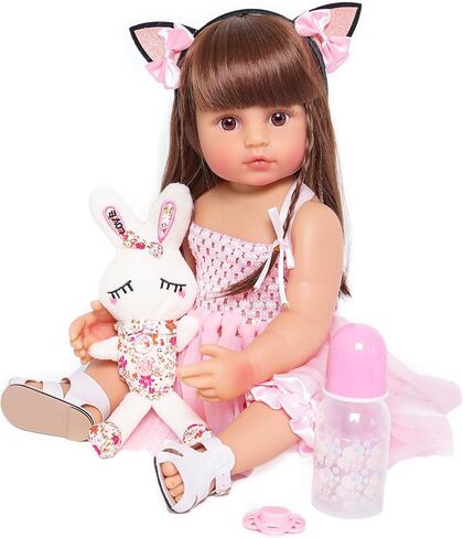 MNMJ Lifelike Reborn Baby Dolls - 22-inch Soft Body Realistic Newborn Baby Dolls Silicone Full Body Real Life Baby Dolls with Feeding Kit Toys Accessories for Ages 3+ Year Old Girls or Collection in Saudi Arabia
