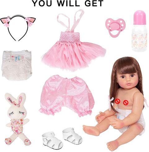 MNMJ Lifelike Reborn Baby Dolls - 22-inch Soft Body Realistic Newborn Baby Dolls Silicone Full Body Real Life Baby Dolls with Feeding Kit Toys Accessories for Ages 3+ Year Old Girls or Collection in Saudi Arabia