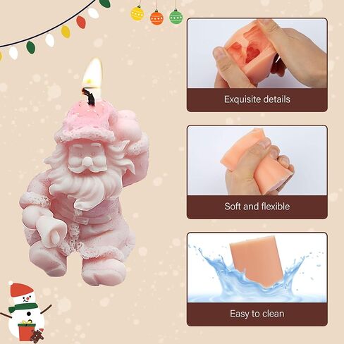 ووبودي قوالب شمع سيليكون بتصميم سانتا كلوز ثلاثي الابعاد لعيد الميلاد بتصميم سانتا كلوز، قالب صابون مصنوع يدويا من الايبوكسي والراتنج لصنع شمع العسل واللوشن والتلوين والجص والعلاج العطري وتزيين الكيك in Kuwait